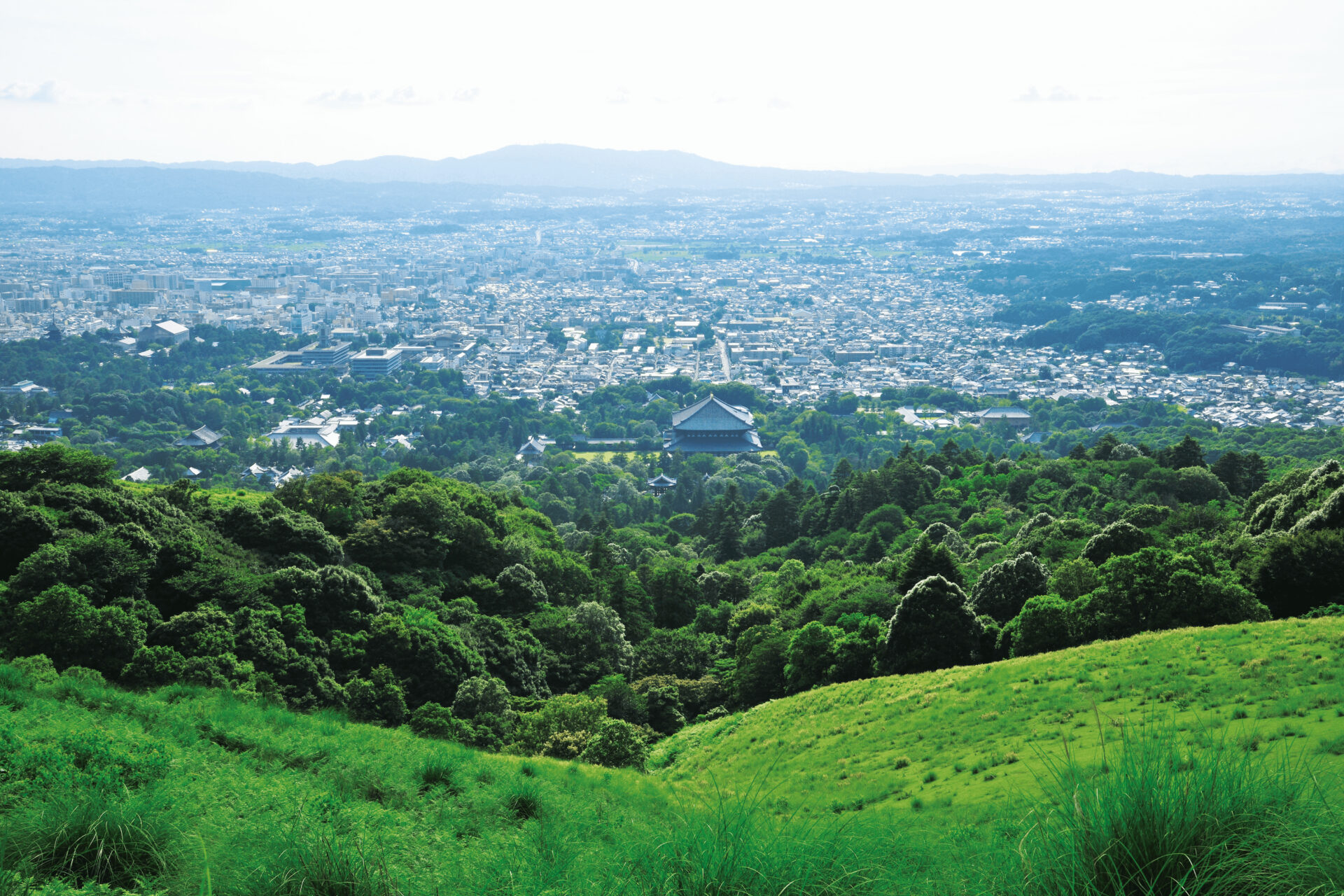 奈良を一望する若草山からの眺め